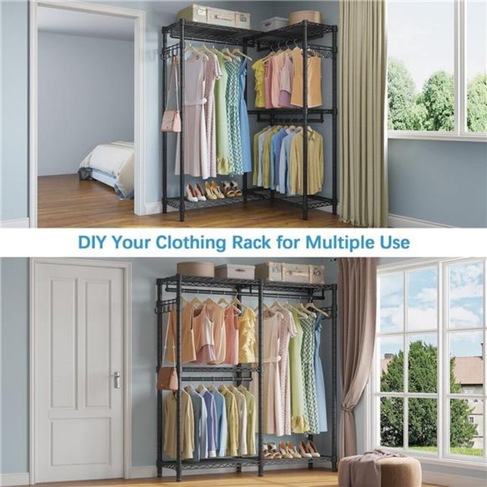 Garment Rack L Shaped Clothes Rack for Corner, Freestanding Portable Wardrobe - Picture 4 of 7